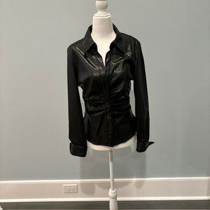 THML Medium Black faux leather button up shirt